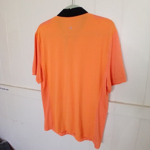 Lululemon Shirt Post Practice Polo Mens Large Orange Black Button Down Stretch* - Picture 8 of 13
